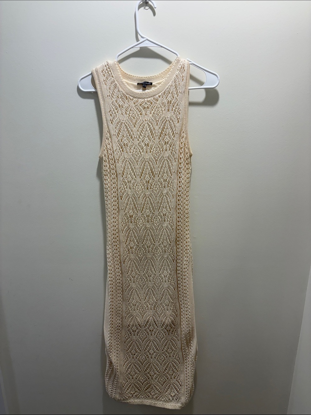 Warehouse Cream Crochet Knit Sleeveless Midi Dress